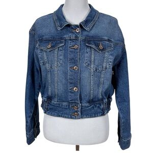And Now This Cropped Denim Jacket Medium Blue Jean Jacket Elastic Hem Cropped
